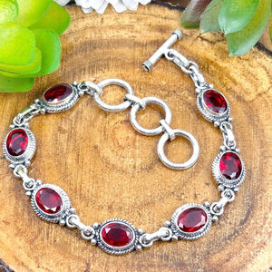 Red Garnet Gemstone Bracelet Vintage Southwest Boho Style Handmade New 925
